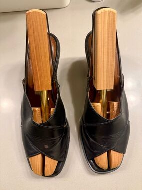 Etienne Aigner Black Leather Open-Toe Slingback Mules